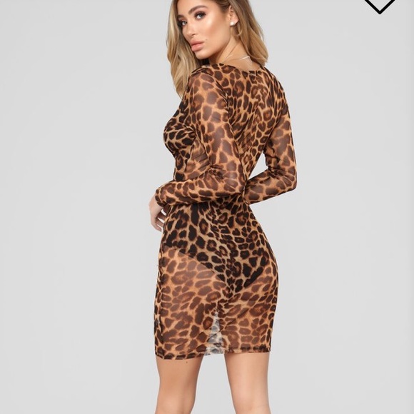 Fashion Nova Leopard sheer bodysuit Dress sexy - Picture 3 of 4